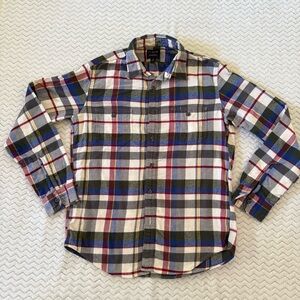 J. CREW FLANNEL Cotton Plaid Shirt Sz M, Button Down Blue Green Red Yellow Gray